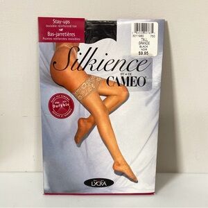 Lycra Silkience thigh high stockings. Size Tall. Black. Invisible reinforced toe